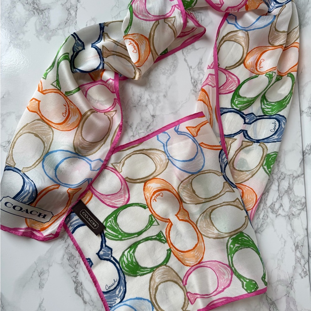 Coach Colorful Pattern 100% Silk Scarf